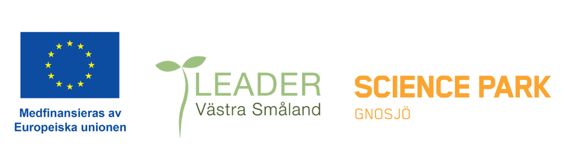 Logga för Science Park, Leader Västra Småland och Europeiska unionen.