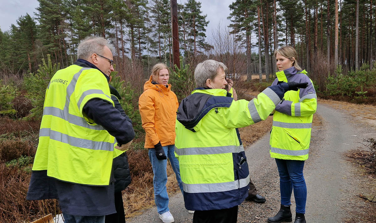 En delegation av tjänstemän från Gnosjö kommun och Trafikverket diskuterar trafikmiljöer på plats.