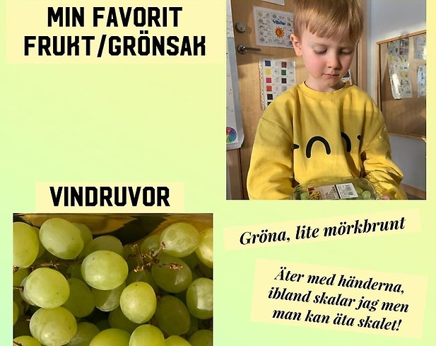 Collage med pojke och hans favoritfrukt vindruvor.