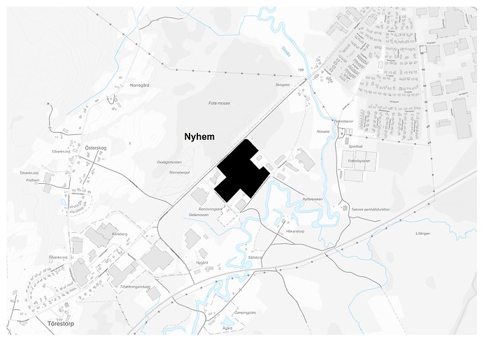 Kartbild över ledig industrimark Nyhem i Hillerstorp.