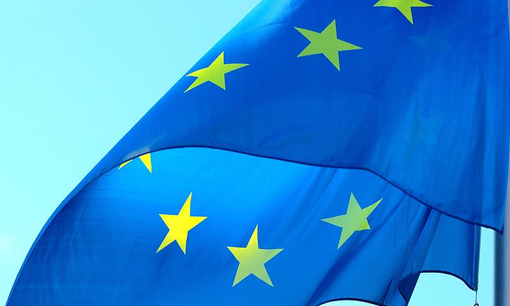 En EU-flagga som är blå med gula stjärnor.